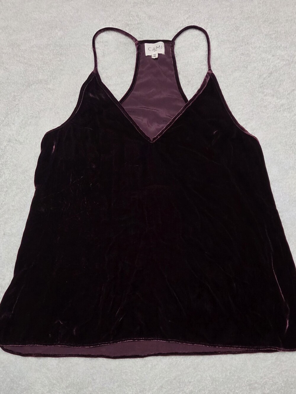 Cami NYC "Olivia" Velvet Deep V-Neck Racerback Cami - Dark Burgundy Wine